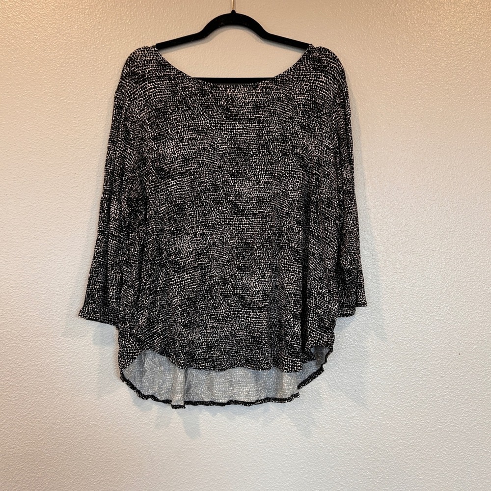 Philosophy Woman Black‎ White Micro Dot 3/4 Sleeve High Low Tunic Blouse 2X Plus